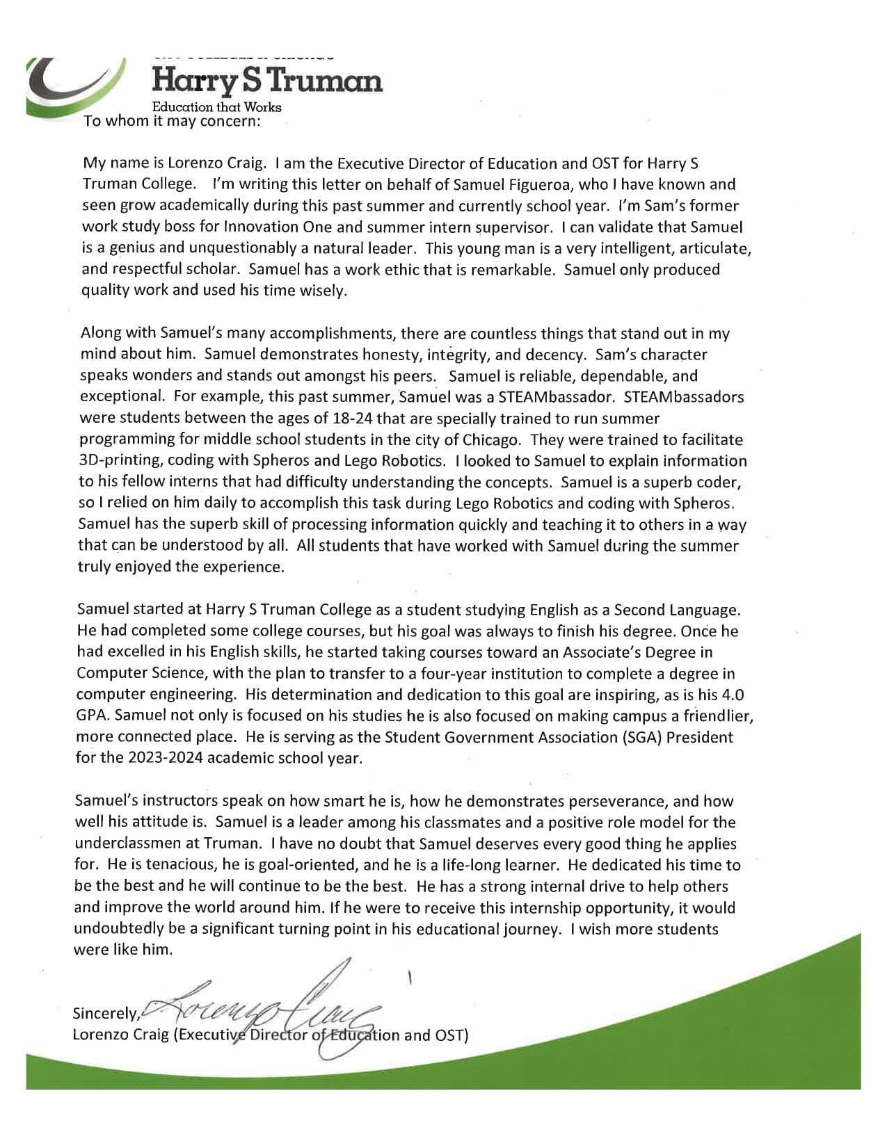 Letter of Recommendation